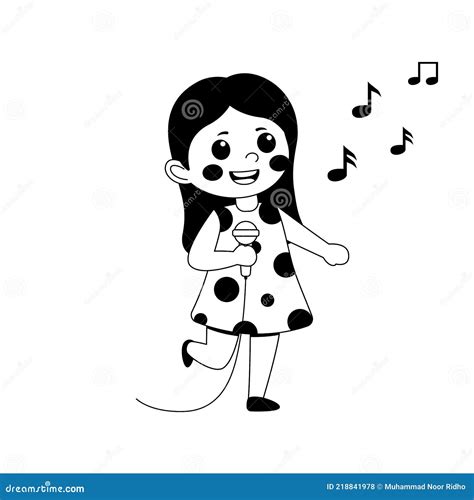 Black and White Cute Teen Girl Cartoon Character Singing Song, Flat ...