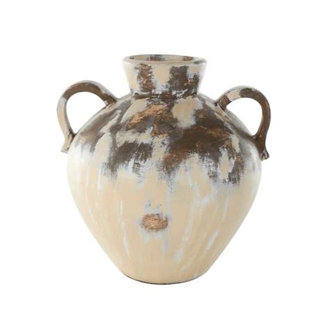 Litton Lane Cream Antique Style Pot Ceramic Decorative Vase With Arched