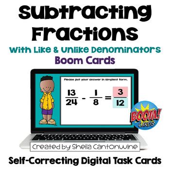 Subtracting Fractions Boom Cards Self Correcting Digital Task Cards