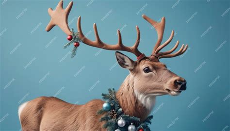 Premium Photo Aesthetic Christmas Reindeer Blue Background