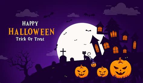 Premium Vector Vector Halloween Night Background With Pumpkins