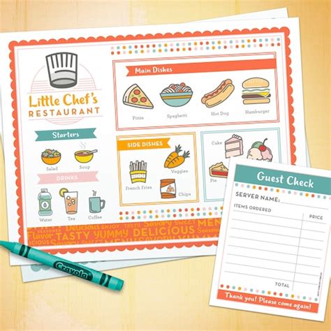 Printable Healthy Restaurant Menu Pretend Play Kit Kids Etsy