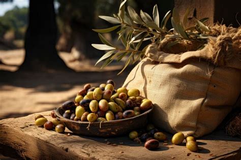 Premium AI Image Fresh Olives Rustic Wood