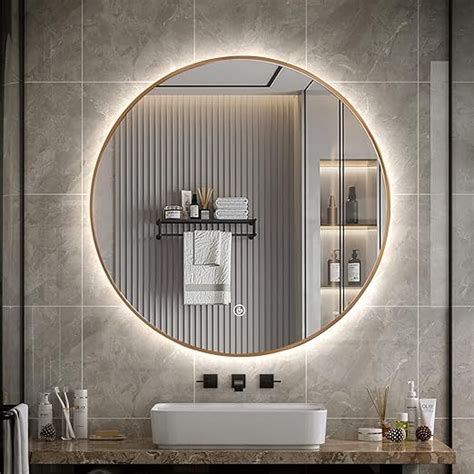 Niccy Led Backlit Round Mirror For Bathroom Gold Framed Vanity