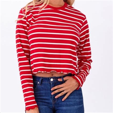 Heart And Hips Tops Heart Hips Red White Striped Long Sleeve Crop