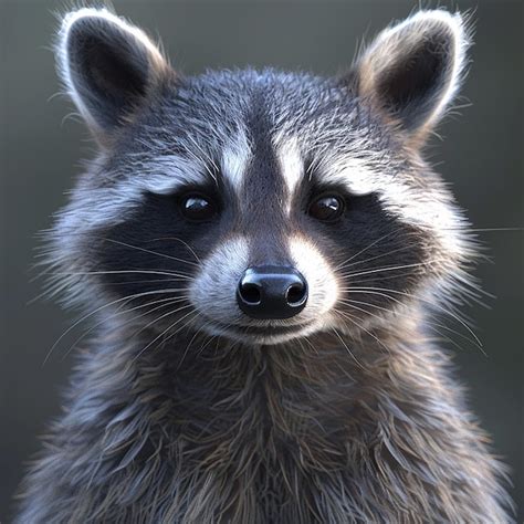 A Close Up Of A Raccoon With A Black Nose Premium Ai Generated Image