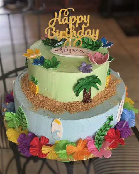 Hawaiian Theme Two Tier Birthday Cake Hawaiian Cake Happy Cake