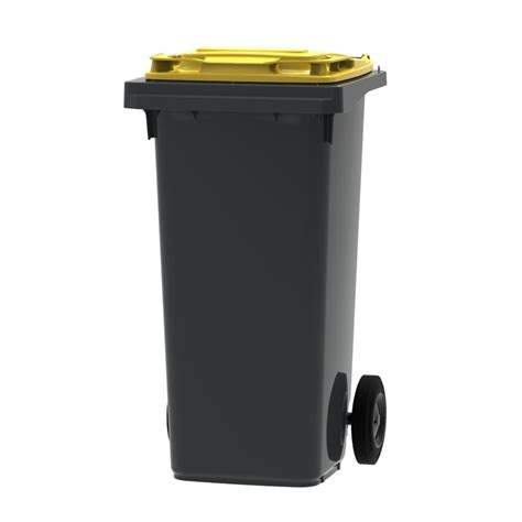 Conteneur Poubelle à déchets ESE 2 roues 120L gris Couvercle jaune