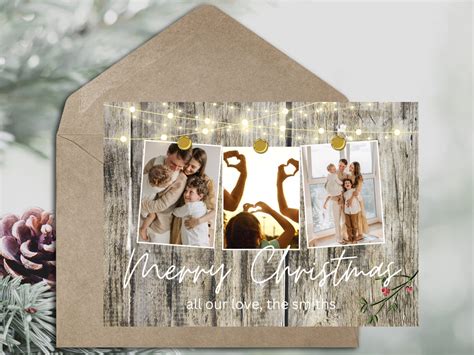 Rustic Christmas Card Wood Holiday Cards Lights Holiday Cards