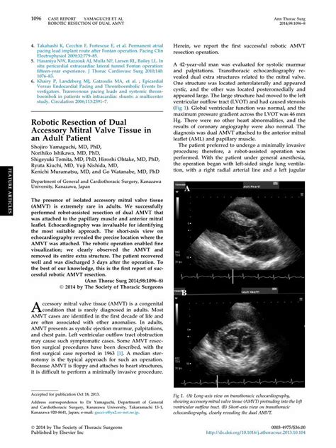 Pdf Robotic Resection Of Dual Accessory Mitral Valve Tissue In An