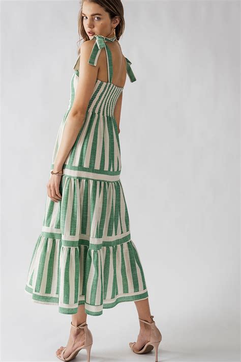 Sydney Stripe Tiered Maxi Dress With Tie Straps