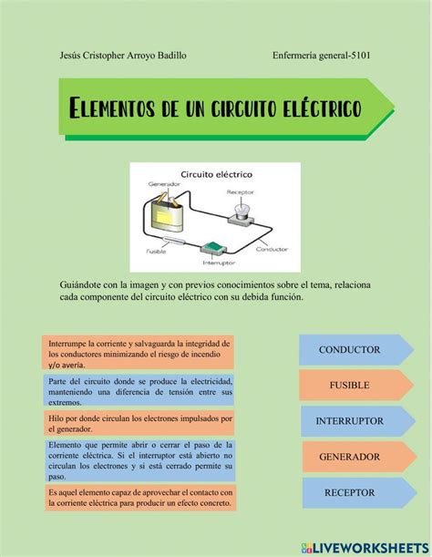 Elementos Del Circuito Eléctrico Online Activity Live Worksheets