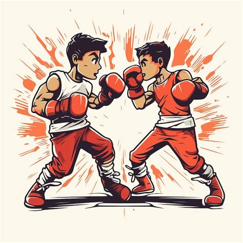 Dos Boxeadores Con Guantes De Boxeo Rojos Ilustraci N Vectorial En