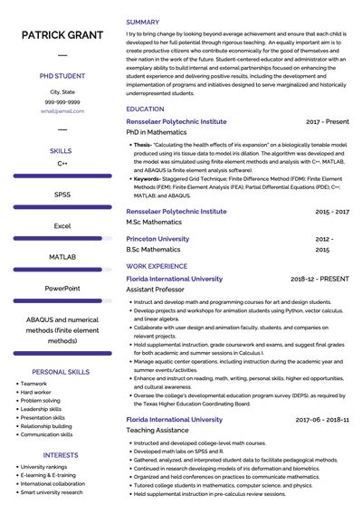 Phd Student Cv Examples And Templates Visualcv