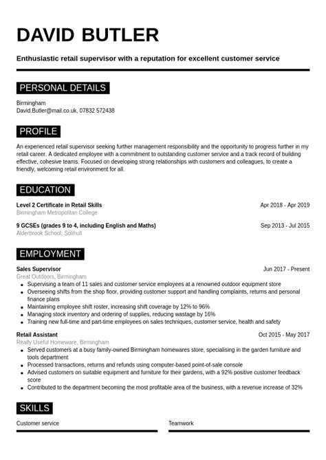 Retail Cv Example Cvwizard