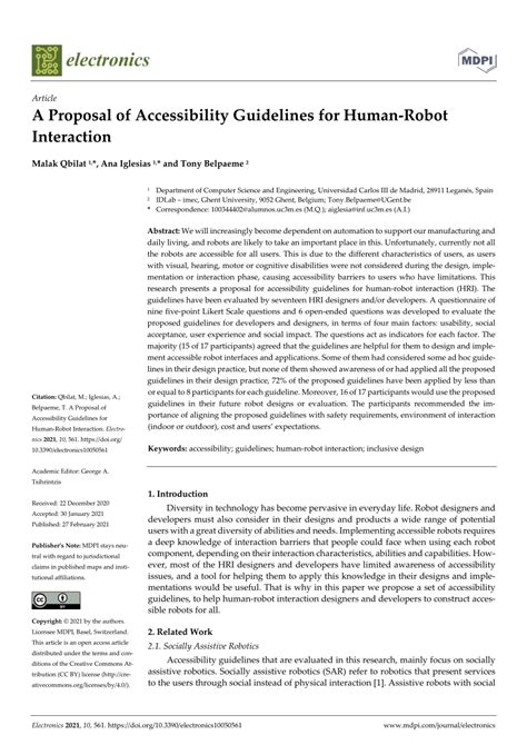 Pdf A Proposal Of Accessibility Guidelines For Human Robot Interaction