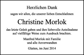 Traueranzeigen Von Christine Morlok Schwarzw Lder Bote Trauer