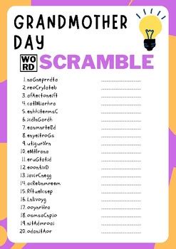 Grandmother Day No Prep Word Scramble Puzzle Worksheet Activity Morning