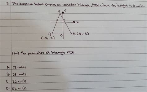 Solved The Diagram Below Shows An Isosceles Triangle Pqr Where Its