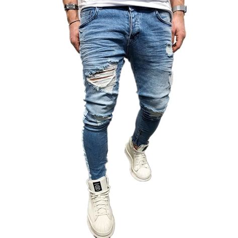 Jean De Motard Style Hip Hop Pour Homme Pantalon Crayon Slim