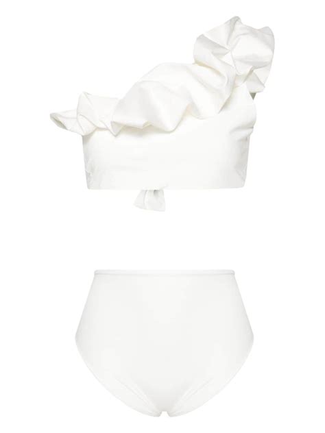 MAYGEL CORONEL Meryl One Shoulder Bikini Set White Editorialist