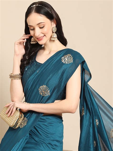 Buy All About You Teal And Gold Toned Ethnic Motifs Zari Saree Sarees