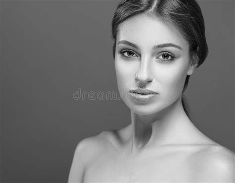 Beautiful Woman Face Close Up Studio Black And White Stock Image