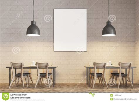 White Brick Cafe Interior Close Up Poster Stock Illustration