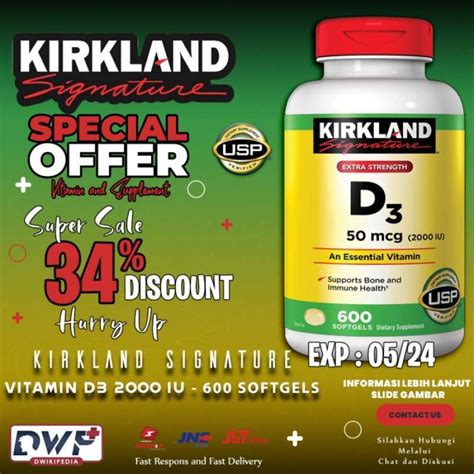 Promo Kirkland Signature Vitamin D3 2000 IU 600 Softgels Diskon 33