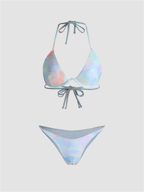 Colorful Halter Underwire Bikini Swimsuit Cider