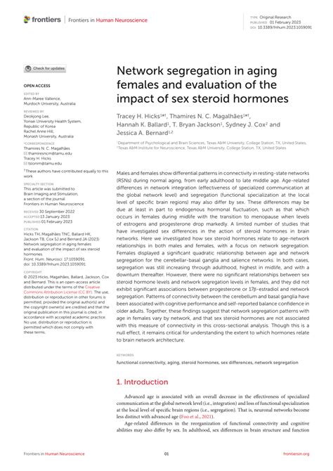 PDF Network Segregation In Aging Females And Evaluation Of The Impact Of Sex Steroid Hormones