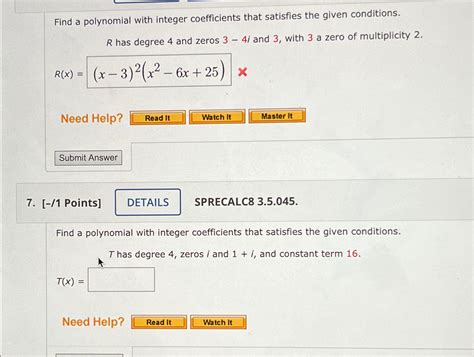 Solved Find A Polynomial With Integer Coefficients That Chegg