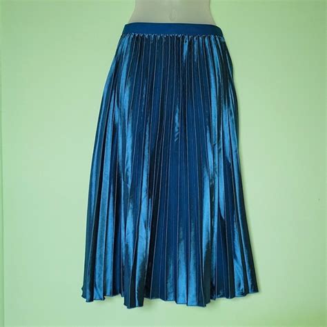 Shein Skirts Shein Bluegreen Pleated Midi Skirt Poshmark