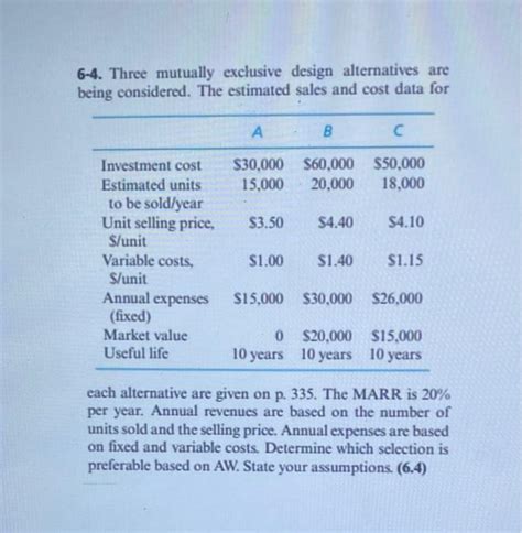 Solved Three Mutually Exclusive Design Alternatives Are Chegg