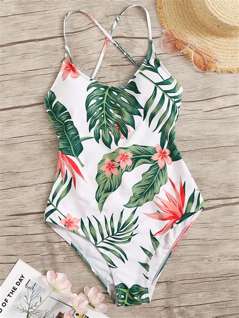 Maillot De Bain Une Pi Ce Avec Imprim Tropical Shein