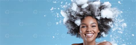 Ai Generated Beautiful African American Model Girl With Natural Curly Hair Covered In Soap Suds