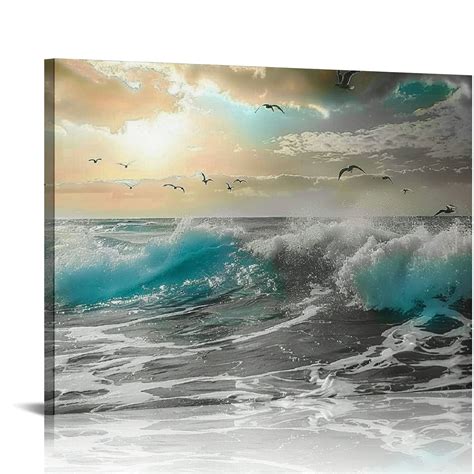 Shiartex Wall Art Canvas Ocean Decor Beach Theme Bedroom Large Sunset