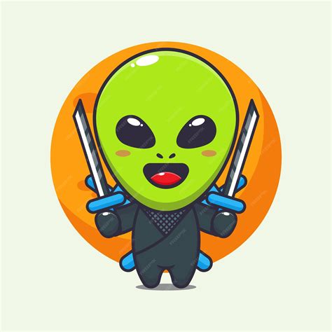 Premium Vector Cute Alien Ninja Cartoon Vector Illustration