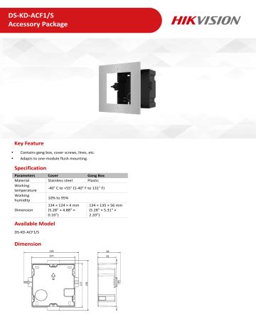 Hikvision DS KD ACF1 S Video Intercom Accessory Data Sheet Manualzz