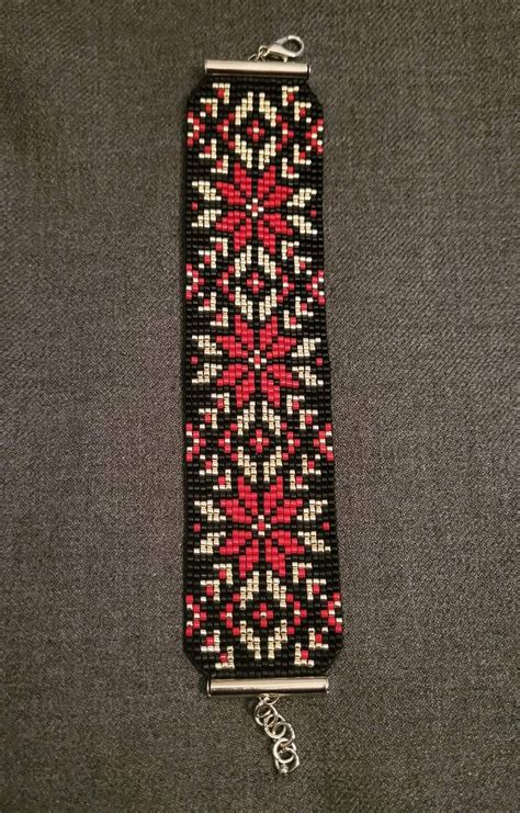 Red And White Loom Seed Bead Bracelet Pattern Chart Pdf Instant