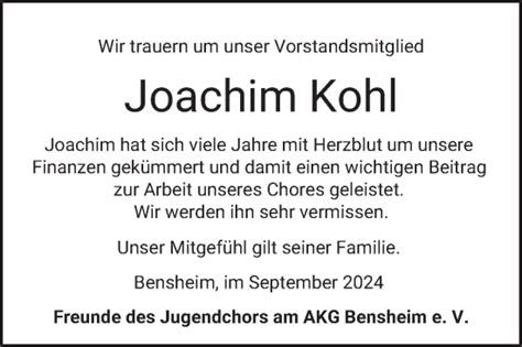 Traueranzeigen Von Joachim Kohl Trauerportal Ihrer Tageszeitung