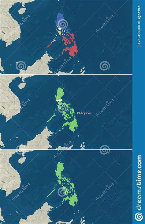 El Mapa De Filipinas Con Texto Sin Y Con Bandera Stock de ilustración