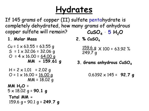 Molar Mass Of Hydrated Copper Sulfate