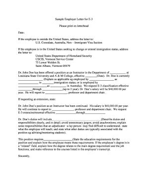 Fillable Online Sample Employer Letter For E 3 Fax Email Print PdfFiller