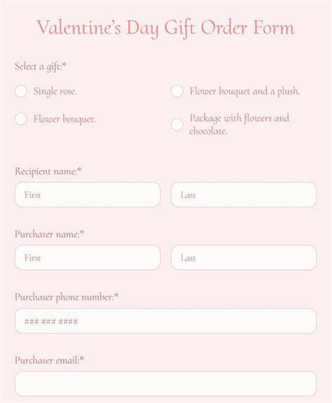 Free Online Valentine S Day Gift Order Form Template Formbuilder