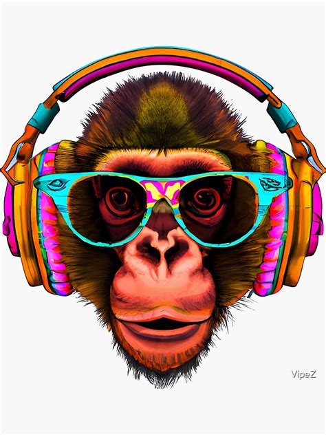 Eye Catching Monkey With Headphones And Sunglasses Sticker For Sale