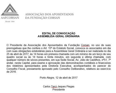 Edital De ConvocaÇÃo AssemblÉia Geral OrdinÁria