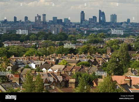 London skyline. The City of London suburban south London housing. UK ...