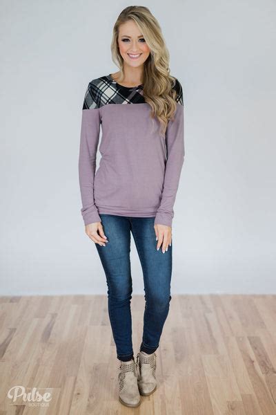 Lavender And Plaid Long Sleeve Top The Pulse Boutique