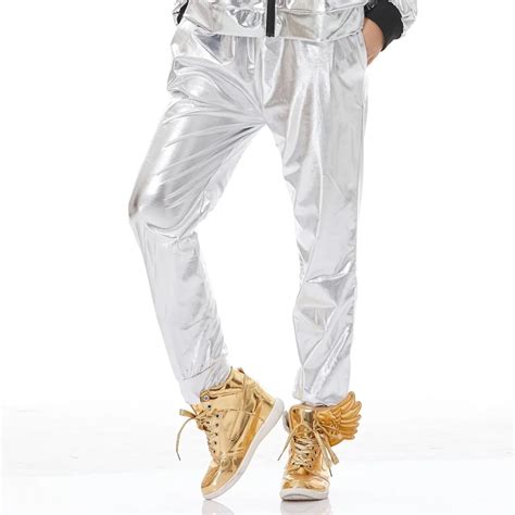 Fashion Stage Performance Jazz Ds Dance Pant Women Harem Pants Unisex Silver Hip Hop Pants